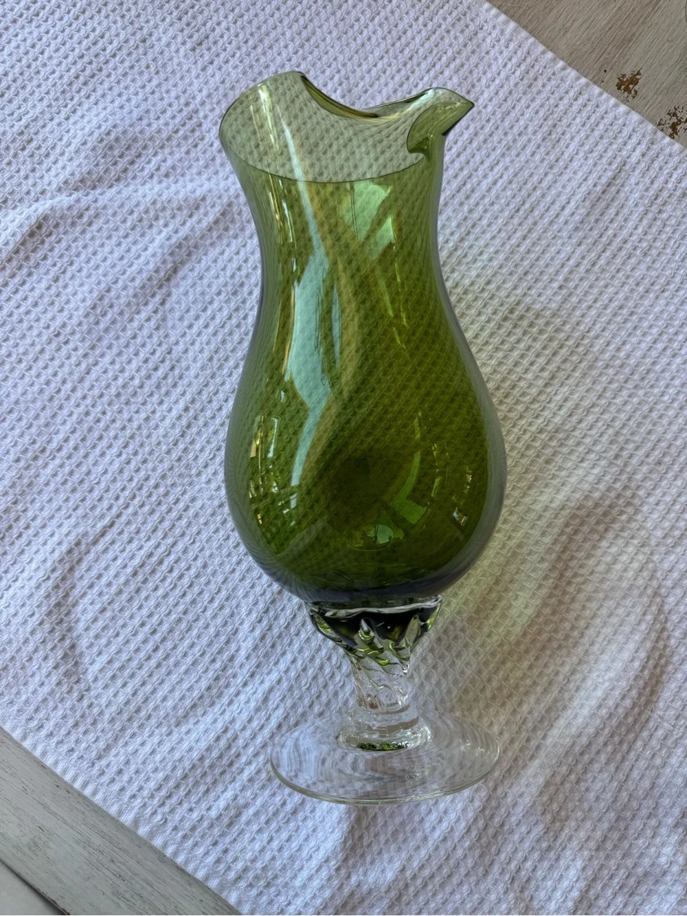 Green Glass Pitcher and Coupe Glasses Set - Elegant Olive Green Drinkware